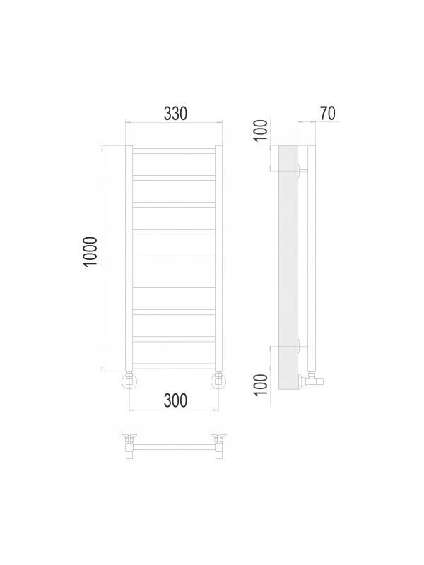Полотенцесушитель Terminus Контур П9 300х1000 НП (1/2") схема