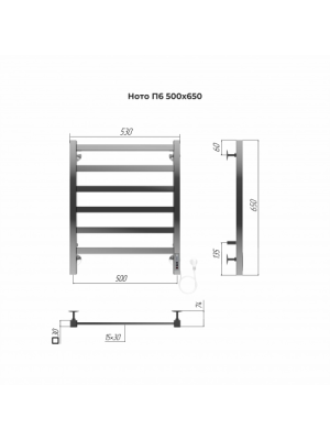 Полотенцесушитель Terminus Ното Quick Touch электро П6 500х650 НП схема