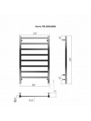 Полотенцесушитель Terminus Ното Quick Touch электро П8 500х850 НП схема