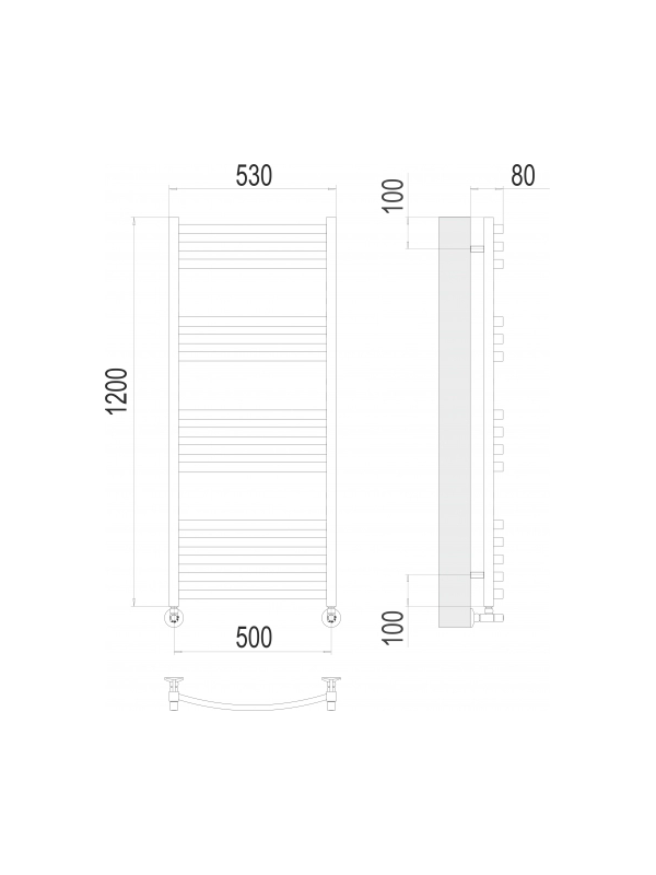 Полотенцесушитель Terminus Палермо П15 500х1200 НП (1/2") схема