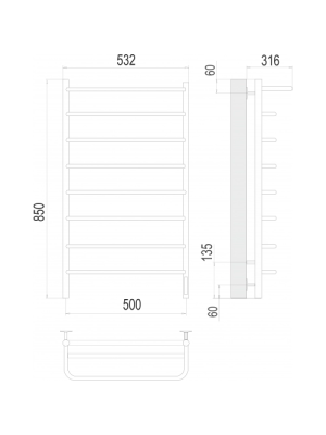 Полотенцесушитель Terminus Полка Quick Touch электро П8 500х850 НП схема