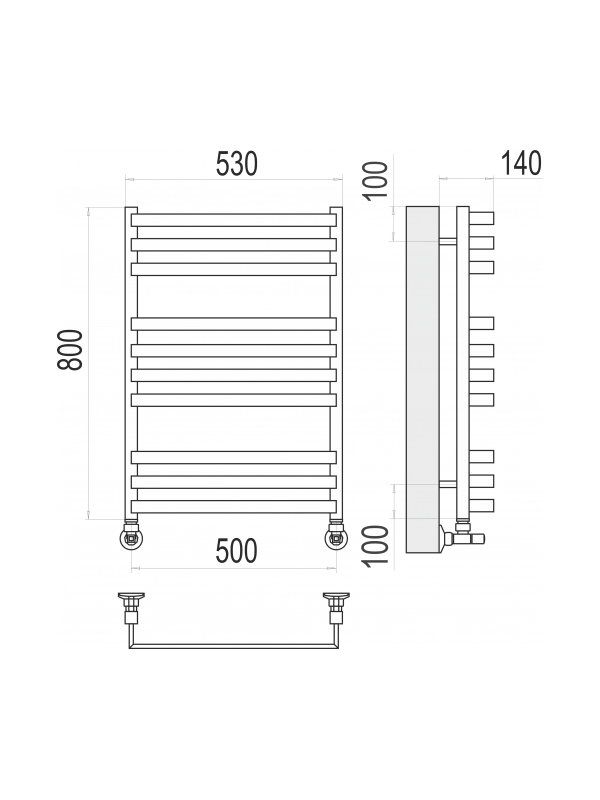 Полотенцесушитель Terminus Рид П10 500х800 НП (1/2") схема