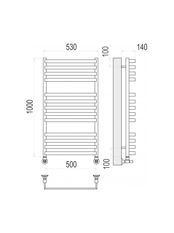 Полотенцесушитель Terminus Рид П13 500х1000 НП (1/2") схема