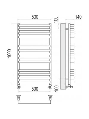 Полотенцесушитель Terminus Рид П13 500х1000 НП (1/2") схема
