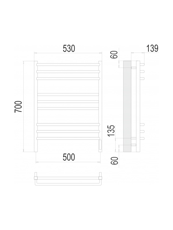 Полотенцесушитель Terminus Соренто Sensor Quick Touch электро П9 500х700 БП схема