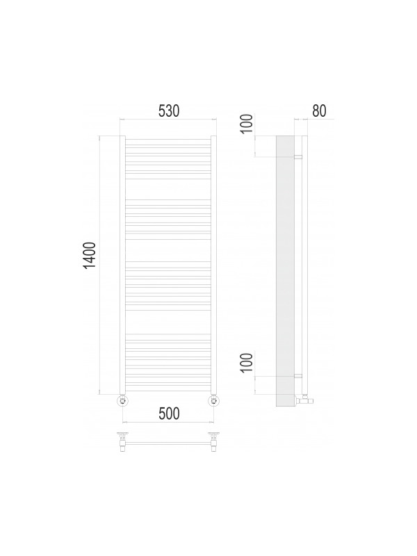 Полотенцесушитель Terminus Тоскана П23 500х1400 НП (1/2") схема