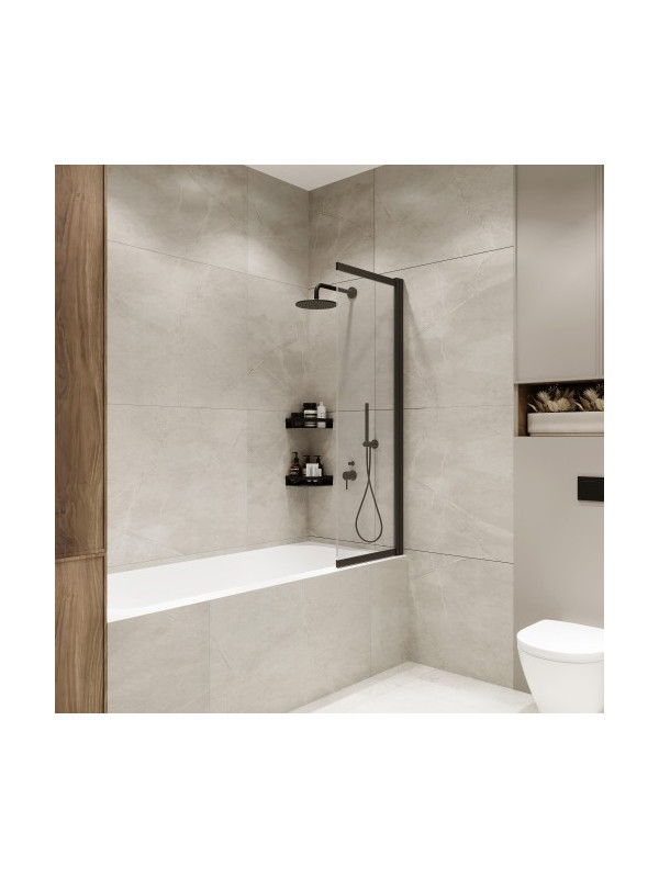 Душевая шторка Benetto Slide Open 90х150 прозрачное стекло (черный) раздвижная конструкция