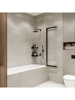 Душевая шторка Benetto Slide Open 90х150 прозрачное стекло (черный) раздвижная конструкция (1)