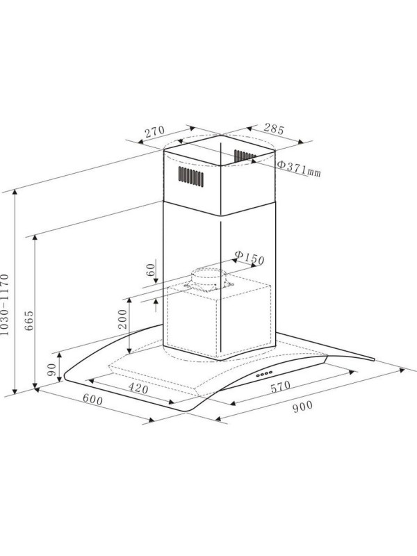 Вытяжка Maunfeld Ancona PlusA Isla 90 Inox/Glass схема