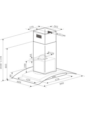 Вытяжка Maunfeld Ancona PlusA Isla 90 Inox/Glass схема