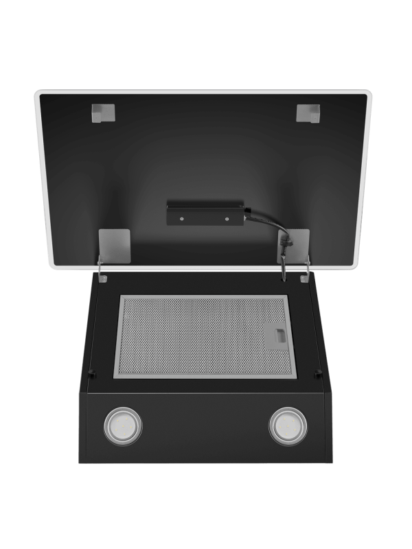 Вытяжка Maunfeld Eagle 850 60 Glass Black снизу с открытой крышкой