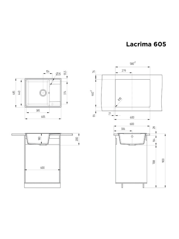 Кухонная мойка Maunfeld Lacrima 605 MFQS-605B черный схема