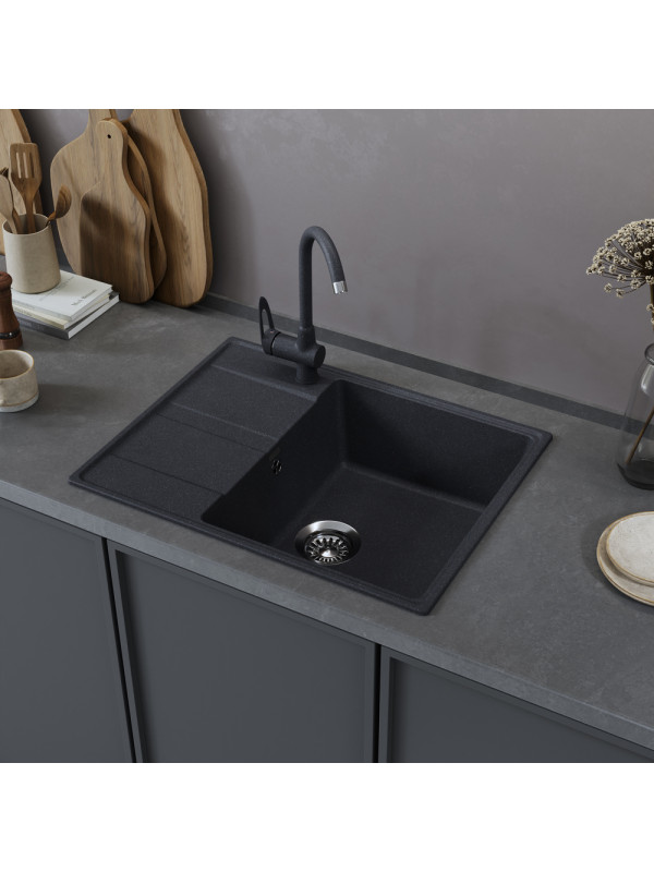 Кухонная мойка Maunfeld Lacrima 650 MFQS-650DGR темно-серый в интерьере