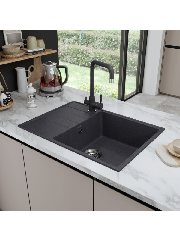 Кухонная мойка Maunfeld Lacrima 700 MFQS-700DGR темно-серый в интерьере