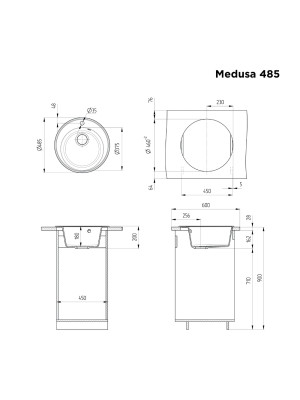 Кухонная мойка Maunfeld Medusa 485 MFQS-485DGR темно-серый схема