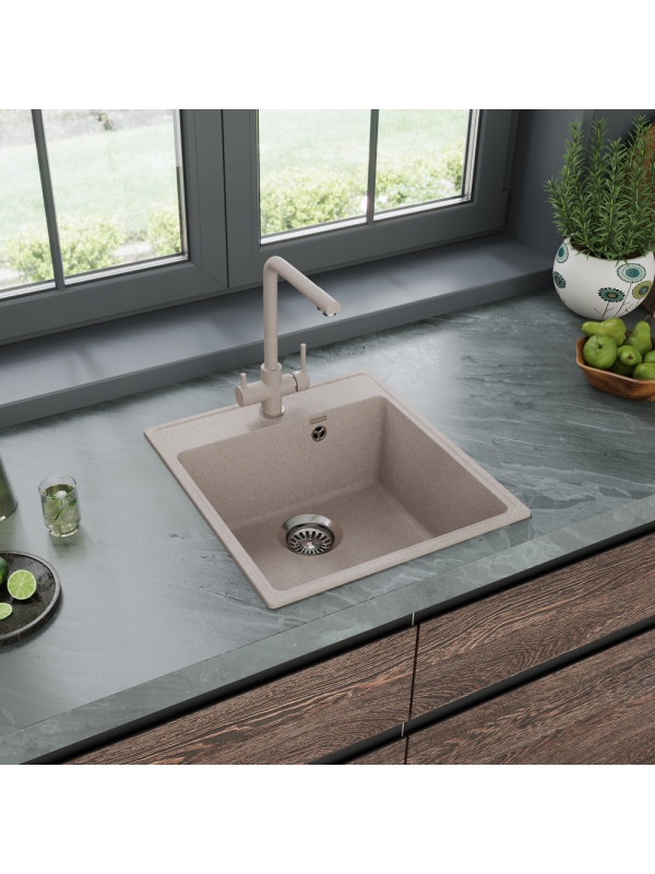 Кухонная мойка Maunfeld Perla 460 MFQS-460BG бежевый в интерьере