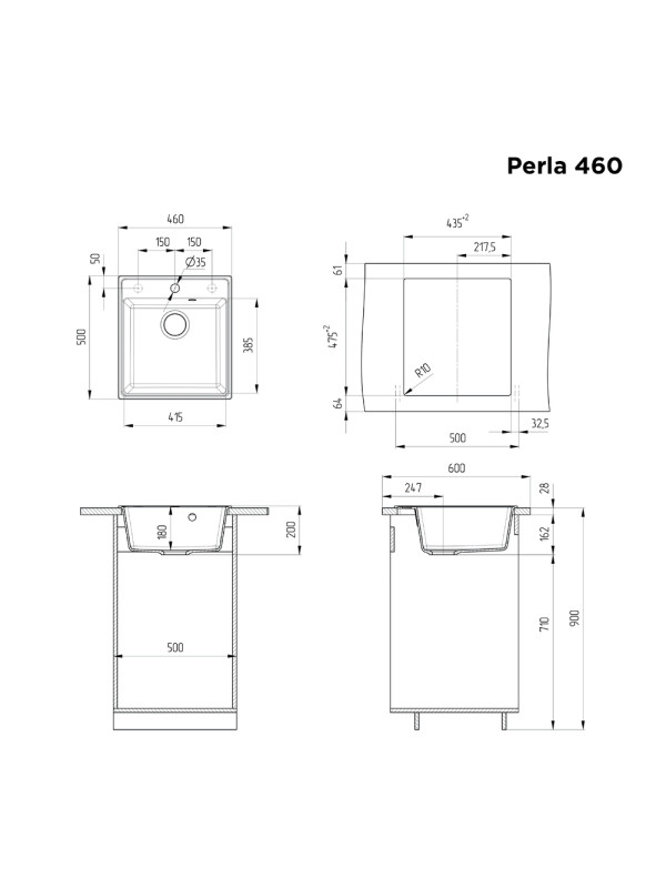 Кухонная мойка Maunfeld Perla 460 MFQS-460DGR темно-серый схема