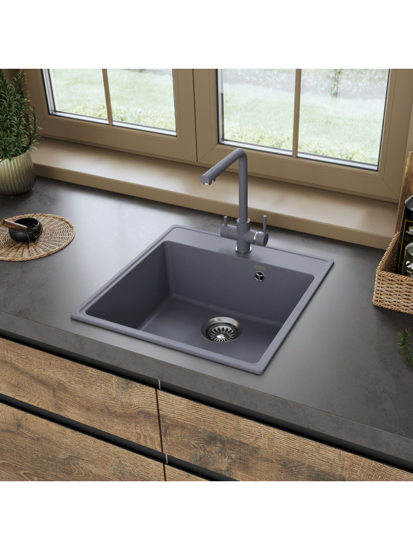 Кухонная мойка Maunfeld Perla 505 MFQS-505LGR светло-серый в интерьере