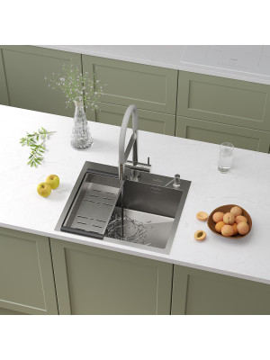 Кухонная мойка Roxen Simple 560220-55 сатин в интерьере