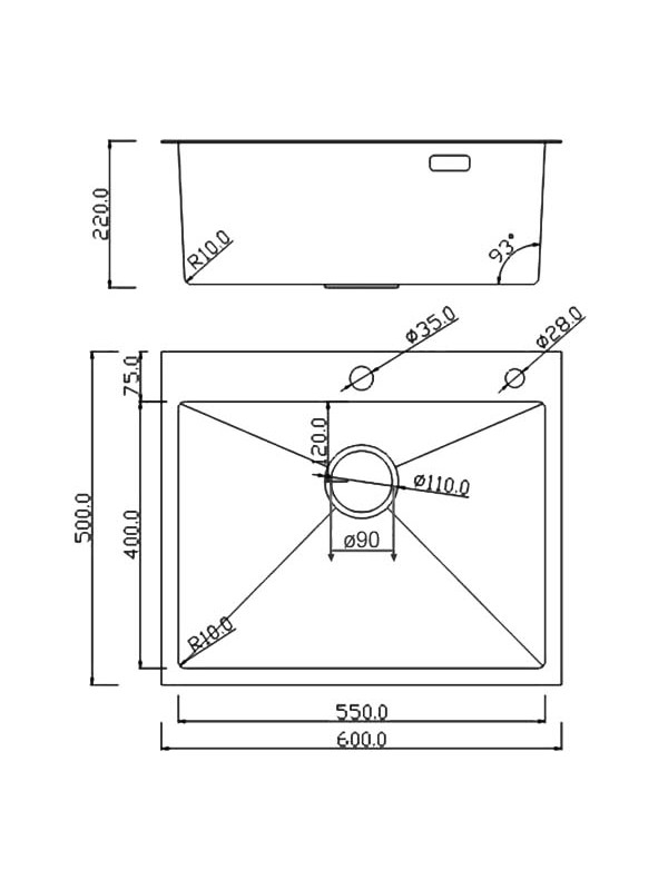 Кухонная мойка Roxen Simple 560220-60G золотистый схема