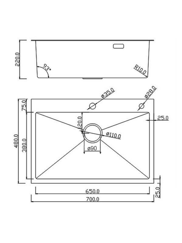 Кухонная мойка Roxen Simple 560220-70B графит схема