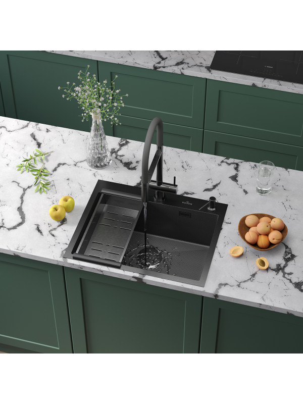 Кухонная мойка Roxen Snake 560220-60-BS графит в интерьере