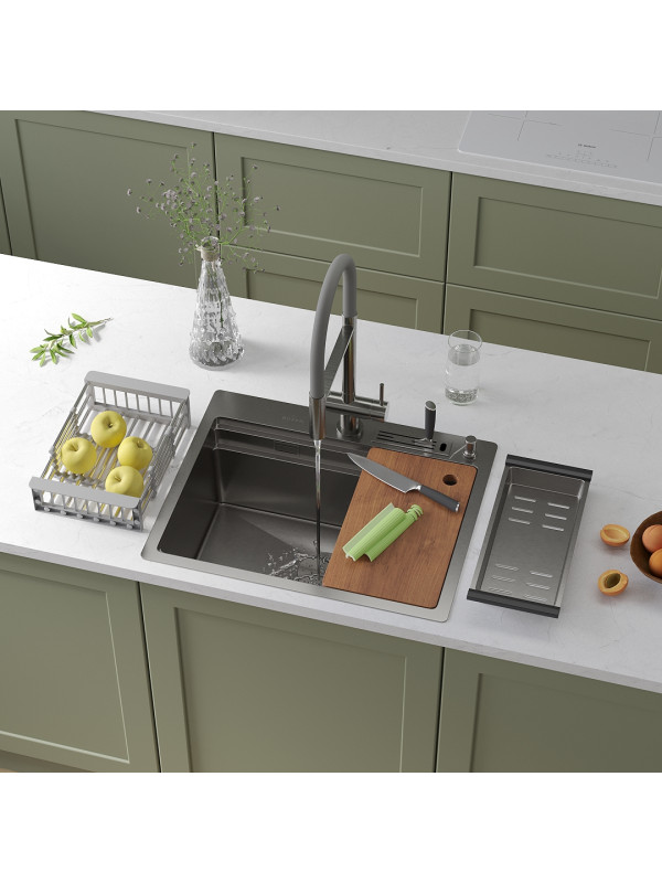 Кухонная мойка Roxen Stage 560250-60 сатин в интерьере