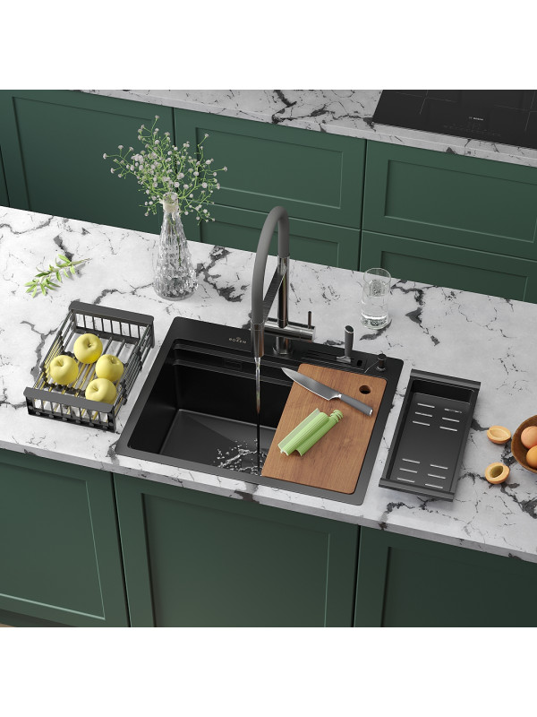 Кухонная мойка Roxen Stage 560250-60B графит в интерьере
