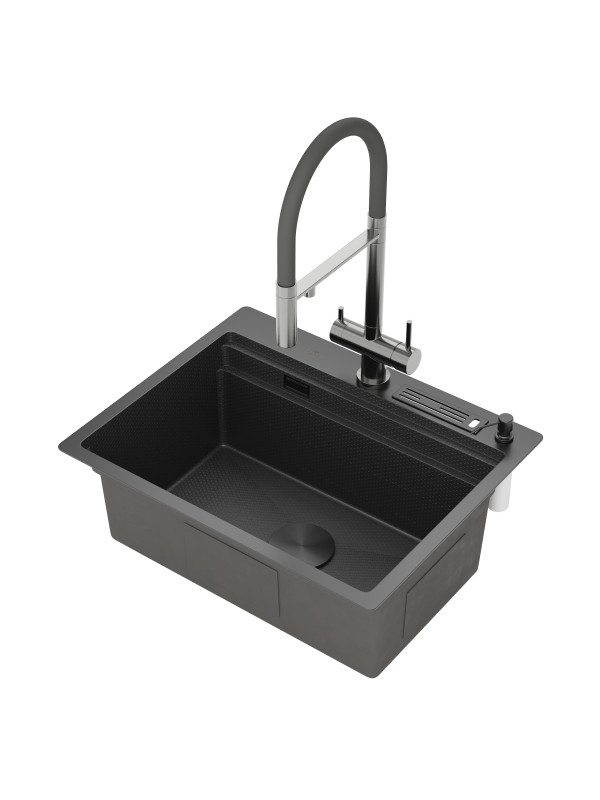 Кухонная мойка Roxen Stage 560250-60-BS оружейная сталь сбоку