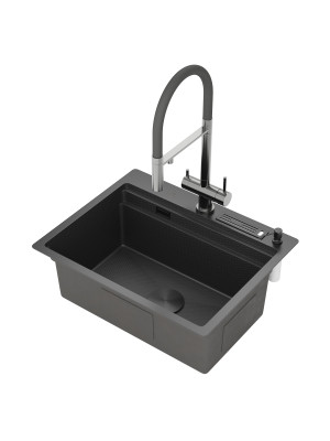 Кухонная мойка Roxen Stage 560250-60-BS оружейная сталь сбоку