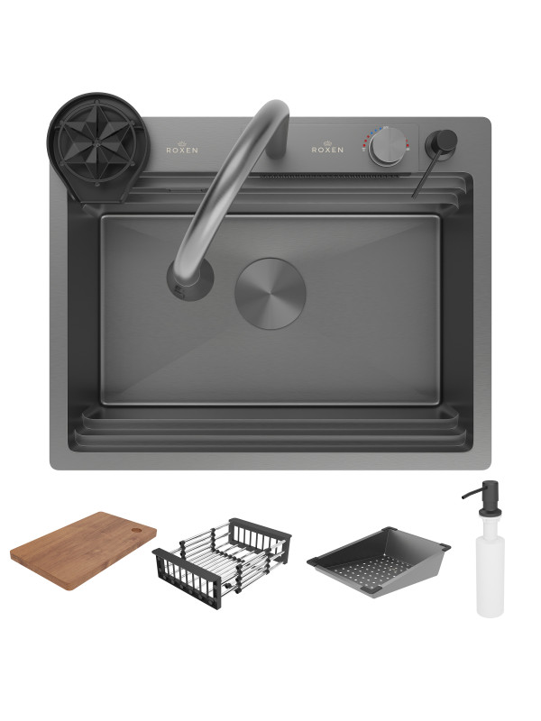 Кухонная мойка Roxen Stage Plus 560250-60B графит комплектация