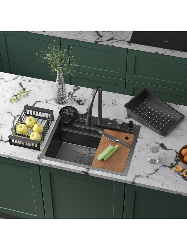 Кухонная мойка Roxen Stage Plus 560250-60B графит в интерьере