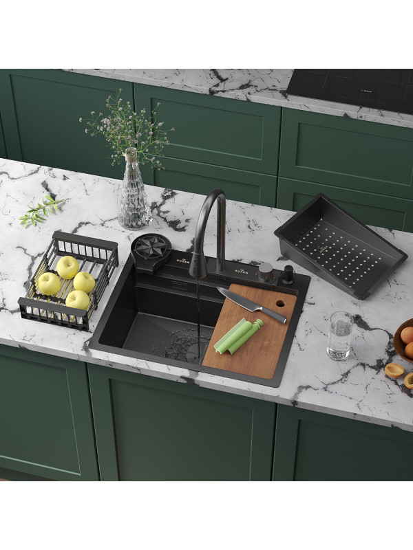 Кухонная мойка Roxen Stage Plus 560250-60-BS текстурный графит в интерьере