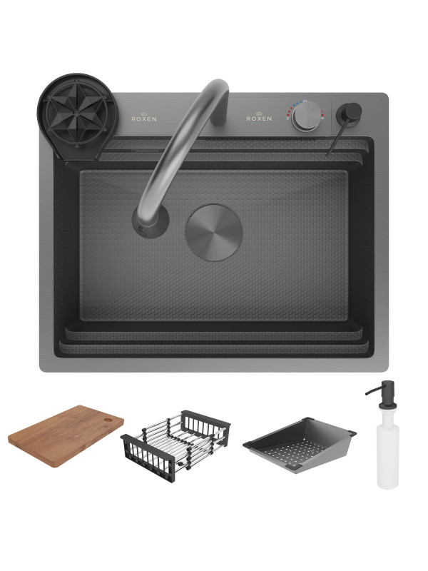 Кухонная мойка Roxen Stage Plus 560250-60-BS текстурный графит комплектация