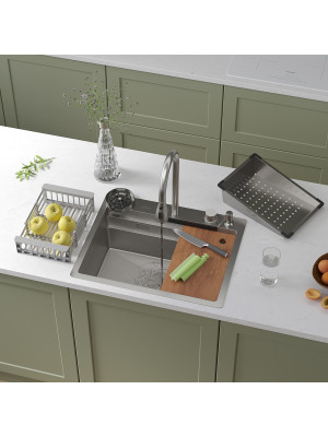 Кухонная мойка Roxen Stage Plus 560250-60-S текстурный сатин в интерьере