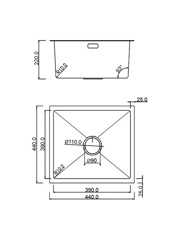 Кухонная мойка Roxen Uno 560210-44B графит схема