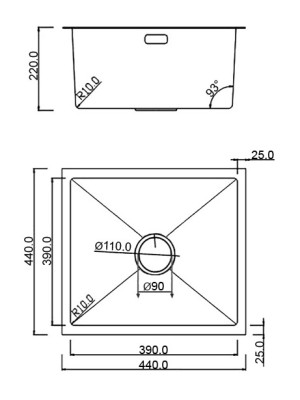 Кухонная мойка Roxen Uno 560210-44B графит схема