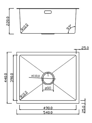 Кухонная мойка Roxen Uno 560210-54-GS золотистый схема