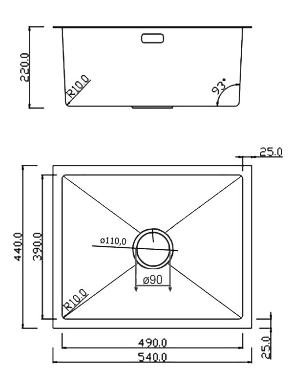 Кухонная мойка Roxen Uno 560210-54B графит схема