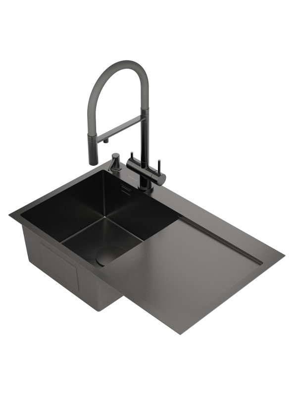 Кухонная мойка Roxen Vespa 560230-70LB графит сбоку
