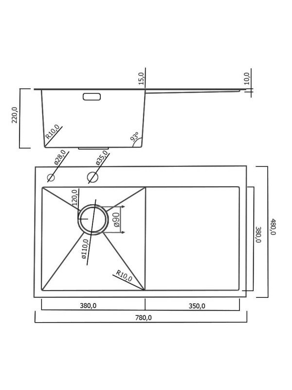 Кухонная мойка Roxen Vespa 560230-70LB графит схема