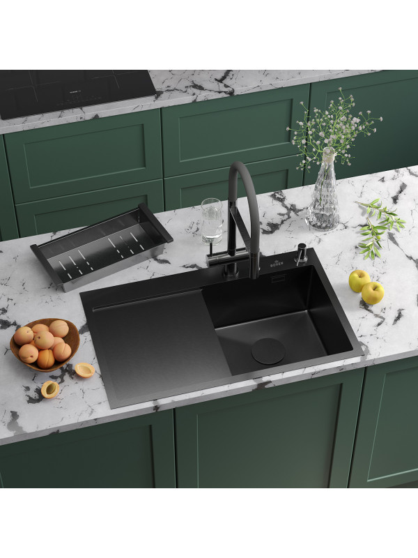 Кухонная мойка Roxen Vespa 560230-70RB графит в интерьере