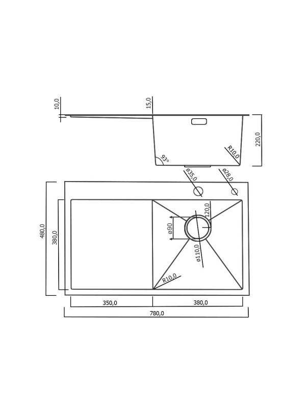 Кухонная мойка Roxen Vespa 560230-70RB графит схема