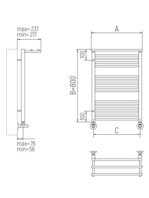 Полотенцесушитель Ukko Астрид 500х800 НП (1/2") с полочкой схема