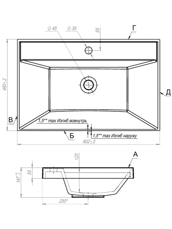 Умывальник Andrea Classic 800 схема