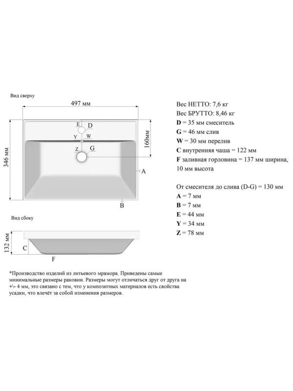 Умывальник Madera Classica 50 схема