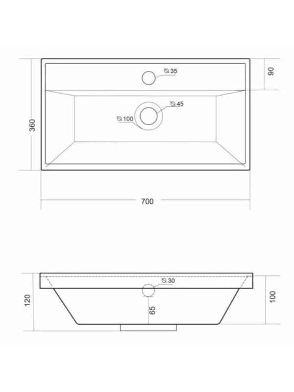 Умывальник Madera Classica Slim 70 схема