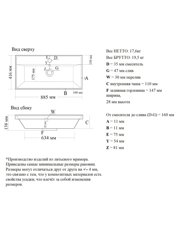 Умывальник Madera Malta 90 схема