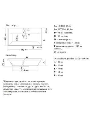 Умывальник Madera Malta 90 схема