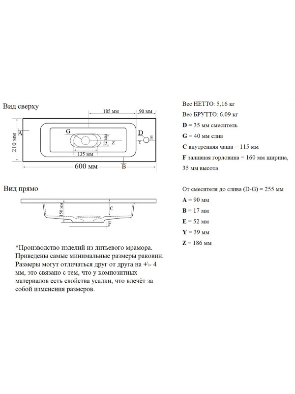 Умывальник Madera Modul 60 схема